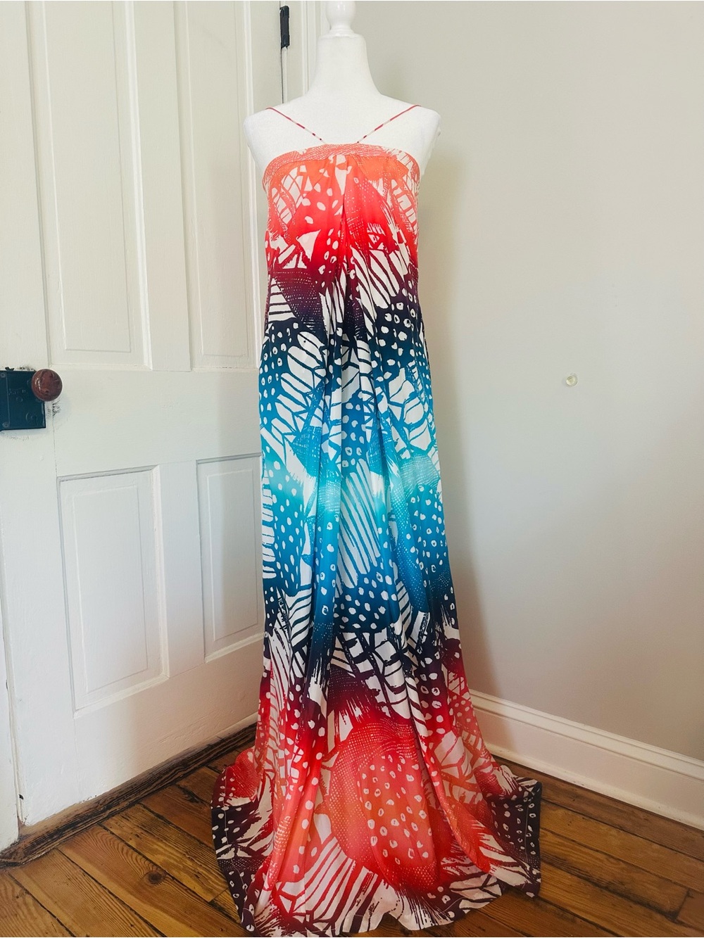 DVF Silk Print Maxi Dress Diane Von Furstenberg 8 EUC
